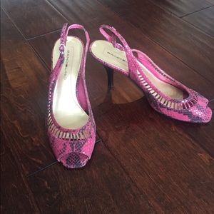 Bandolino Pink Snakeskin Peeptoe Heels